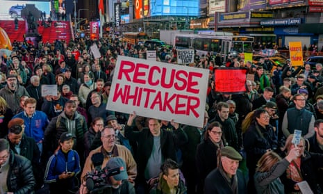 Thousands of New Yorkers protested in Times Square to denounce new acting attorney general Matthew Whitaker on Thursday.