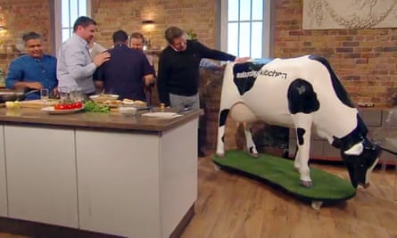 Martin received a near-lifesize statue of a Friesian cow.