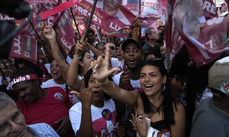 Supporters get revved up as they wait for Luiz Inácio Lula da Silva at a presidential election rally on 8 September in Nova Iguaçu, Brazil.