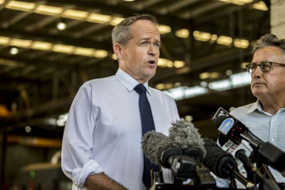 Bill Shorten with Wayne Swan (right) at Watkins Steel in Brisbane earlier this year. Swan has been one of the Labor voices warning Labor against offering 'trickle-down lite' at the next election.