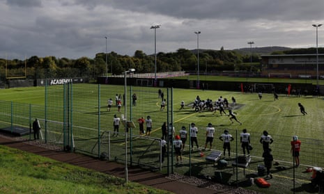 The NFL Academy players take part in a training session at Loughborough University.