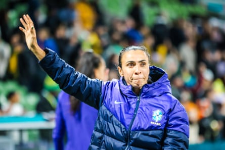 Marta waves to the fans at full-time against Jamaica