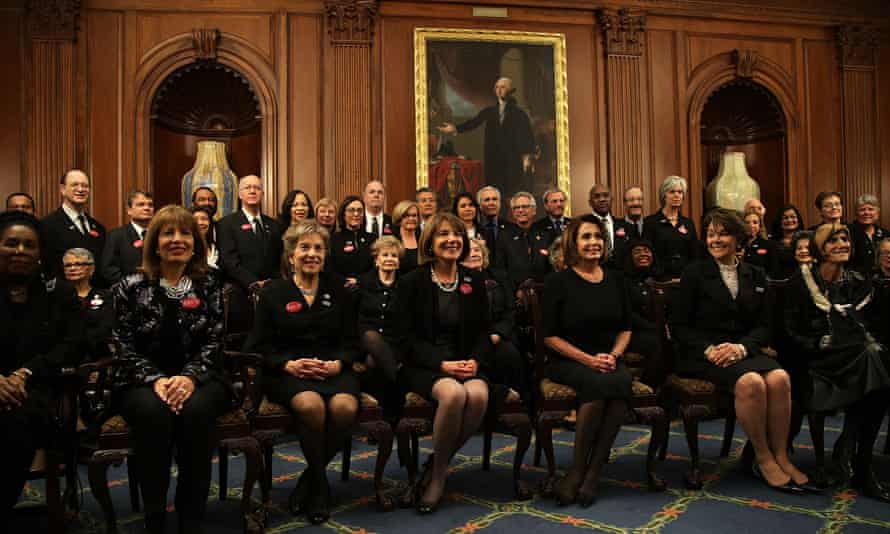 House Democrats wear black at the Capitol prior to Trump’s first State of the Union address Tuesday in Washington DC.