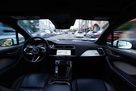 Inside a Waymo car.