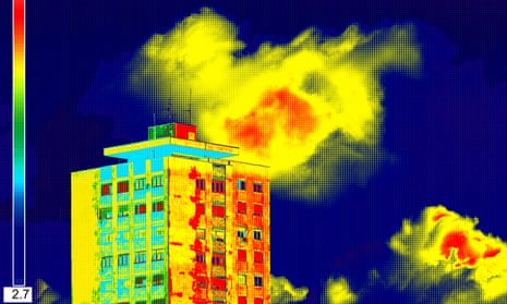 Thermal image on residential building showing lack of insulation