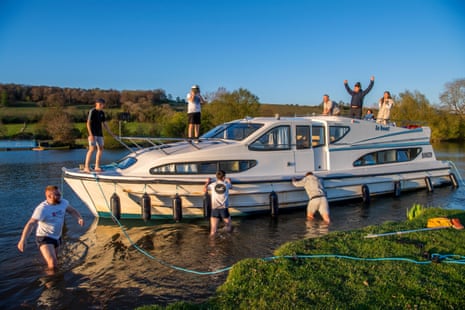 Freeing grounded boat