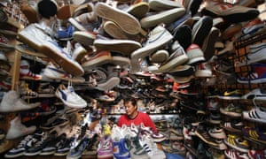 Stalls selling trainers at Bangkok’s Chatuchak Weekend Market.