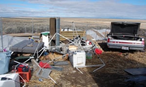 Some images show piles of garbage, offices turned upside down, and abandoned camping gear - others show food and alcohol, and broken walls.