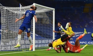 Olivier Giroud of Chelsea reacts after his shot is saved by Watford keeper Ben Foster.