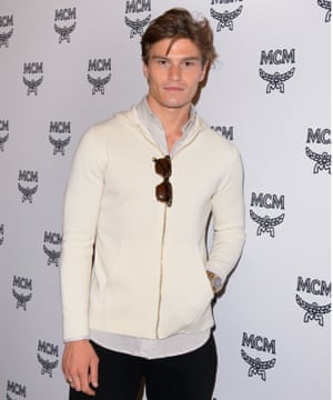 Model Oliver Cheshire in Raeburn Christ knitting cream.