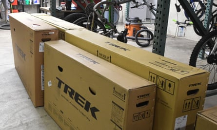 Trek boxes in a bike workshop