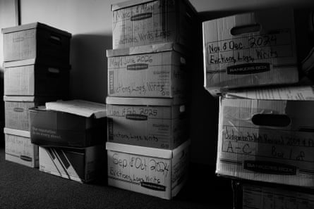 Stacks of boxes containing eviction records