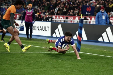 Nicolas Depoortère goes complete successful nan area for a France effort against Australia.