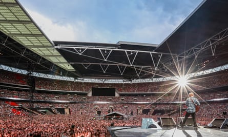 Sheeran on stage at Wembley Stadium in 2015