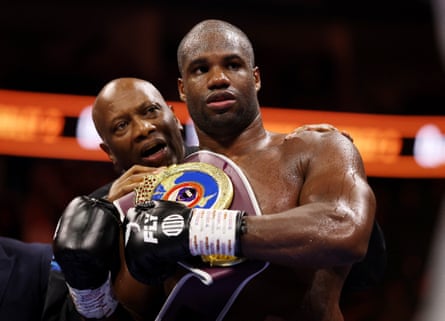 Daniel Dubois celebrates retaining his WBO title in London