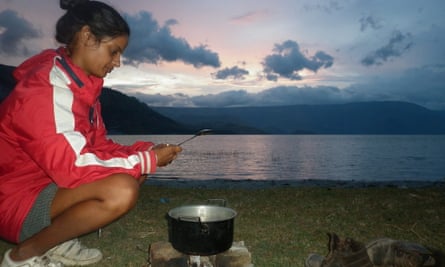 Breakfast at sunrise by Lake Toba, Sumatra