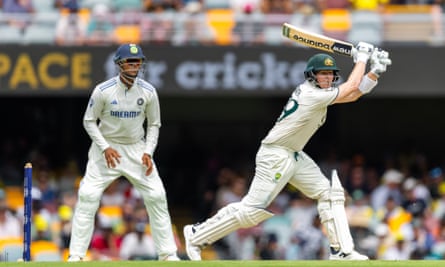 Steve Smith hits at the crease.