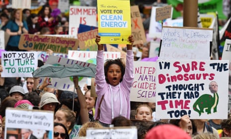 School students attend the global #ClimateStrike rally in Sydney in March