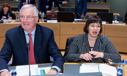 Michel Barnier and Sabine Weyand at a meeting in Brussels