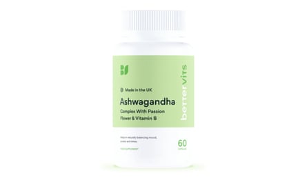 A white and green bettervits Ashwagandha bottle