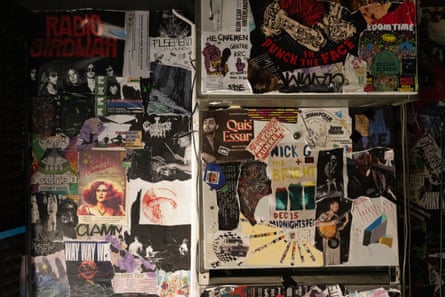 Music posters cover the wall of Lazy Thinking