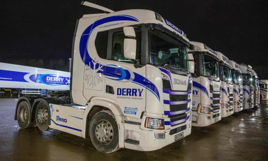 Lorries parked outside a warehouse in Portadown, Armagh,