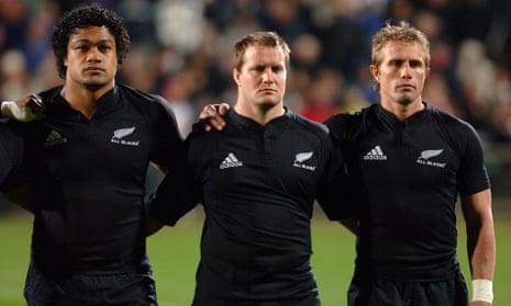 Campbell Johnstone (centre) has become the first All Black to have come out as gay.