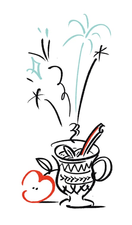 line drawing of mug of hot apple cider