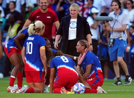 An emotional Emma Hayes after her US team beat Brazil to win Olympic gold.