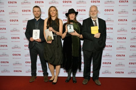 The Loney author Andrew Michael Hurley, The Invention of Nature author Andrea Wulf, The Lie Tree author Frances Hardinge, and 40 Sonnets poet Don Paterson pictured at the Costa Book Awards.