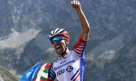 France’s Thibaut Pinot celebrates as he wins on the Tourmalet.