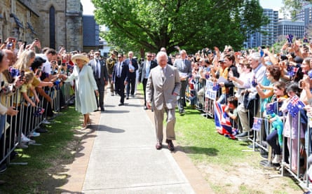 King Charles and Queen Camilla greet the crowd outside St Thomas’ Anglican church in North Sydney on Sunday