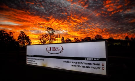 The northern Australian offices of JBS Foods is seen during sunset in Dinmore, west of Brisbane, on Tuesday. Its US operations are based in Greeley, Colorado.