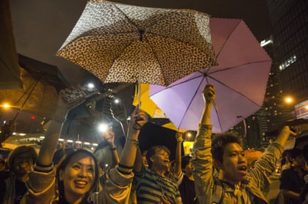 Hong Kong students stage a rally in October 2014 to mark one month since protests began.