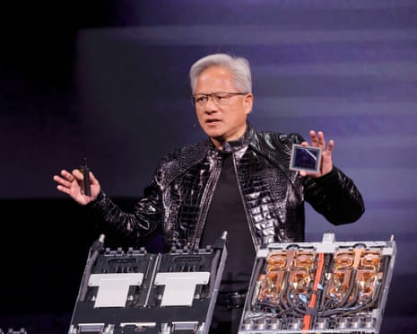 Jensen Huang speaks at CES in Las Vegas on Monday.