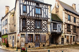 View on the street with ancient houses in Noyers (Noyers-sur-Serein), Burgundy
