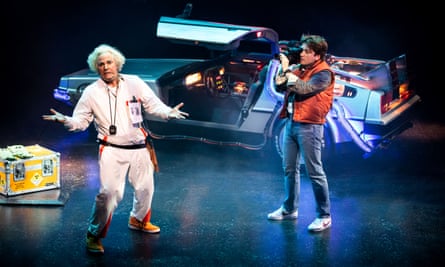 Roger Bart as Doc Brown & Olly Dobson as Marty McFly in Back to the Future the Musical, credit Sean Ebsworth Barnes