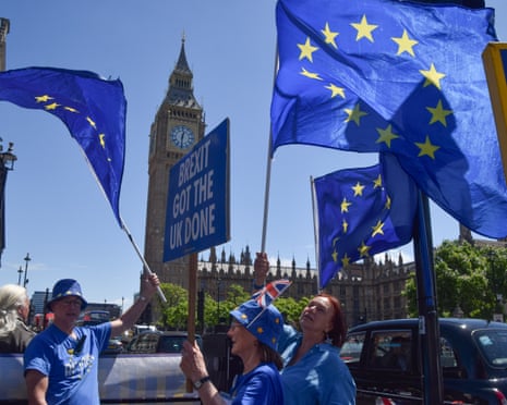 Activists hold EU flags near Big Ben