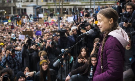 Greta Thunberg delivers a speech after a Fridays for Future climate protest in Lausanne, Switzerland, January 2020.