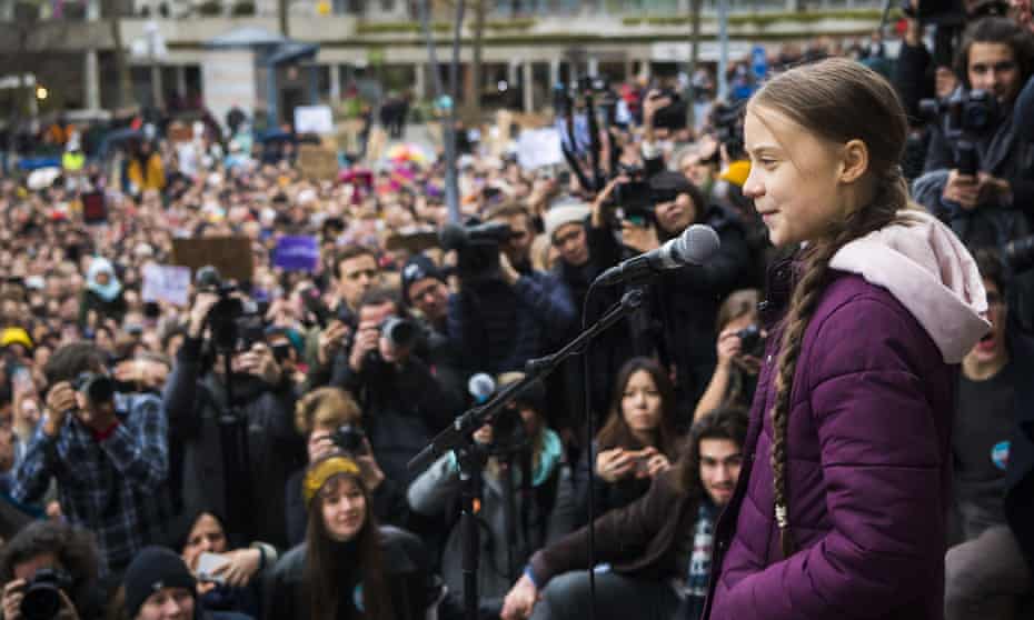 Greta Thunberg delivers a speech after a Fridays for Future climate protest in Lausanne, Switzerland, January 2020.