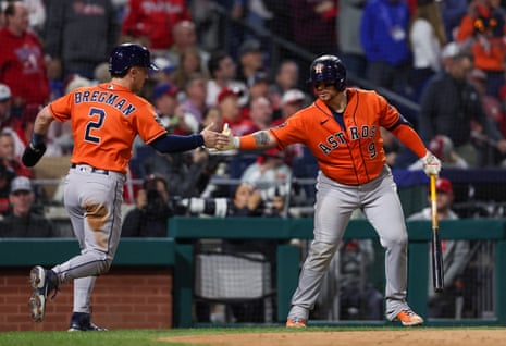 Houston Astros Alex Bregman at bat against Phillies in Game 3 of the 2022  World Series