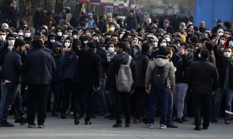 Protesters in Tehran attend a demonstration blaming the government for the delayed announcement of the unintentional downing of the Ukrainian plane.