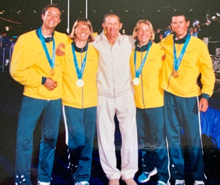 Kovalenko with his triumphant men’s and women’s 470 teams of Jenny Armstrong, Mark Turnbull, Belinda Stowell and Tom King.