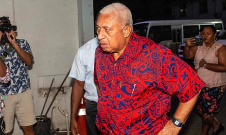 Fiji's former prime minister Frank Bainimarama outside a police station in Suva. He has pleaded not guilty to abuse of office.