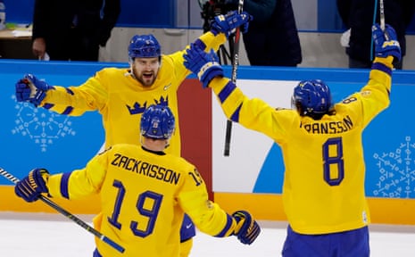 Sweden v Germany - Mikael Wikstrand of Sweden celebrates their third goal with team mates.
