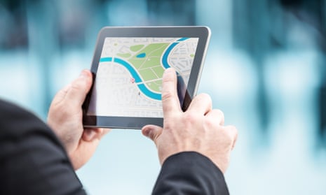 Person looking at a location on a map on a tablet