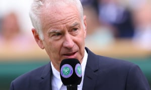 Photo by Shaun Brooks. John McEnroe is speaks on the microphone at centre court for the 100 year celebration