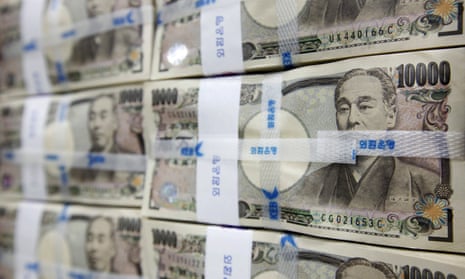 Japanese yen notes in bundles