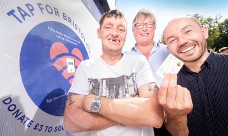 Paul Blake, Keith Rundle and Ben Richardson with one of the TAP for Bristol card readers