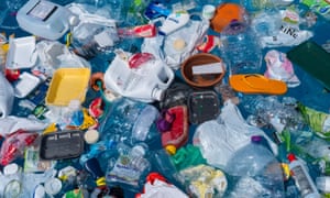 Plastic rubbish floating in the ocean.